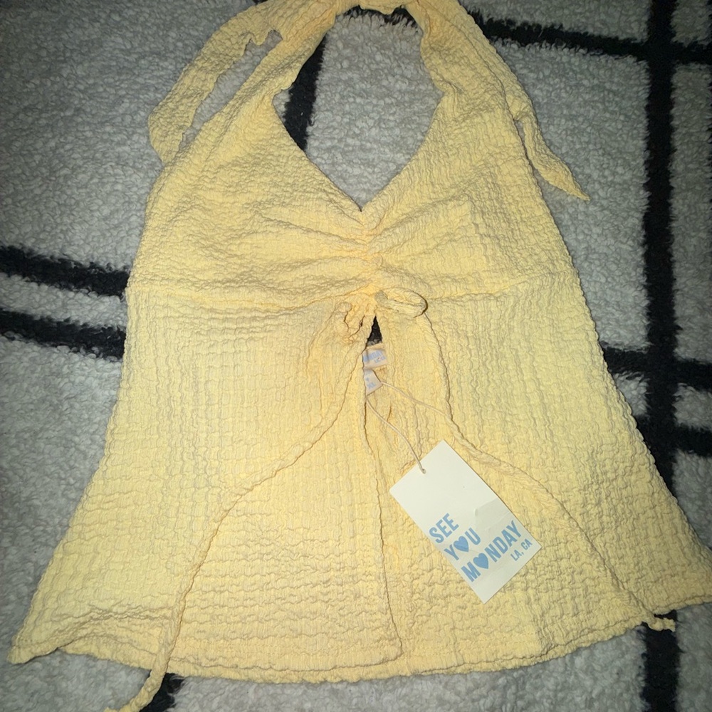 See You Monday Yellow Halter Tank Top